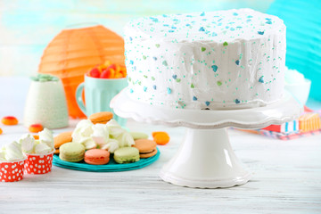 Birthday decorated cake on colorful background