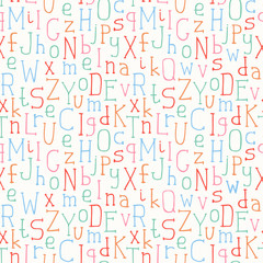 Vector seamless pattern of colorful hand drawn font. Beautiful