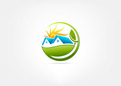 Green House Logo, home eco friendly symbol design