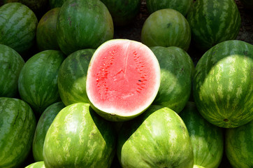fresh watermelons for sale at market