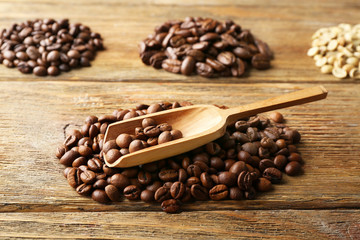 Coffee beans on wooden background