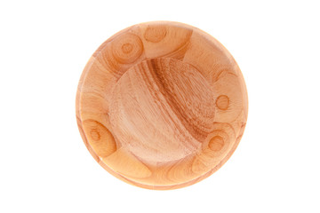 Empty Wooden Bowl isolated on white background, top view