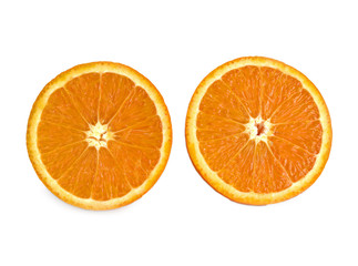 Slice of orange fruit isolated on white background