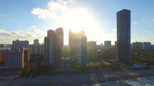 Aerial video Sunny Isles Beach with sunset in the background