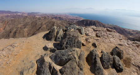 Eilat city mountains and Red sea view