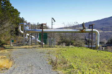 Geothermal power plant in Tuscany hills with copy space