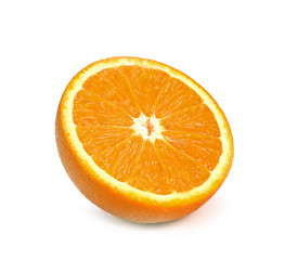 Slice of orange fruit isolated on white background