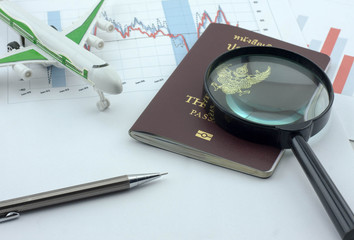 Toy airplane and passport