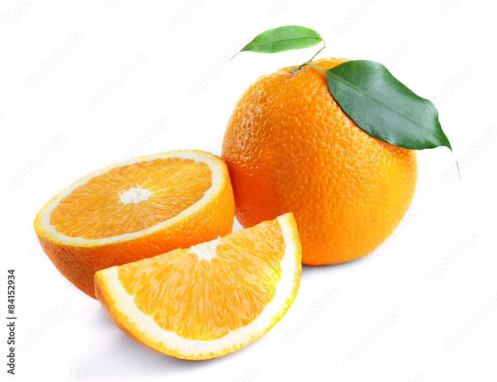 Poster Ripe orange isolated on white