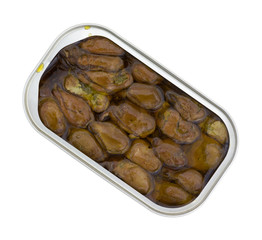Tin of whole smoked oysters in cottonseed oil