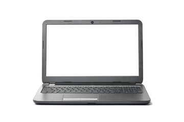 Laptop with blank white screen. Isolated on white background
