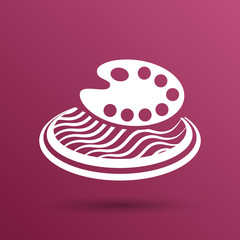 Paint brush with palette icon. Flat design style.