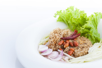 Crispy catfish salad on white dish