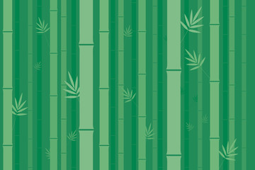 Bamboo stems with leaves in regular pattern on green background