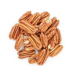 Pecan halves from above isolated on a white