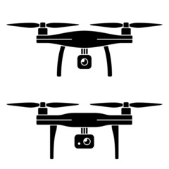 vector rc drone quadcopter with camera black symbol - obrazy, fototapety, plakaty