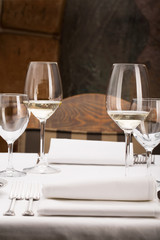 Fine dining restaurant elegant table setting.