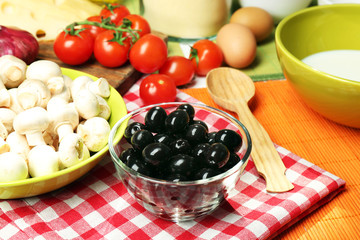 Food ingredients for cooking on table close up