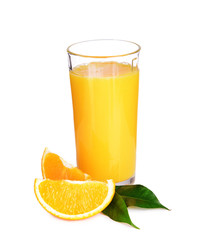Glass of orange juice isolated on white
