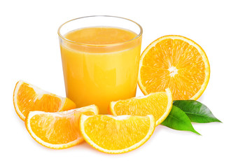 Glass of orange juice isolated on white
