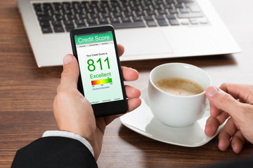Businessman Checking Credit Score On Cellphone