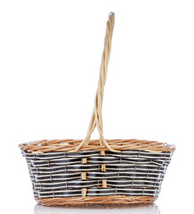 Empty wicker basket isolated on white background, side view