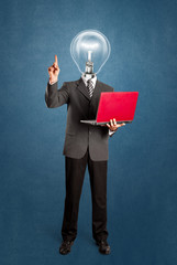 Lamp Head Business Man Shows Something With Finger