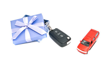 gift box, car and keys