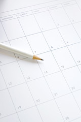 white pencil on blank calendar