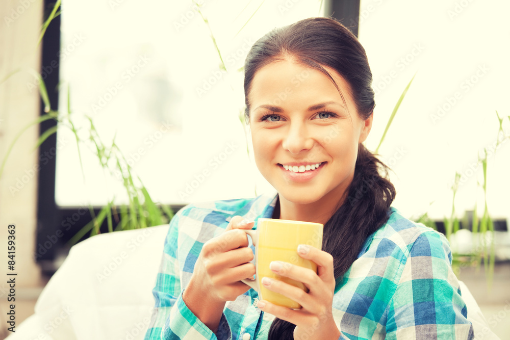 Sticker lovely housewife with mug