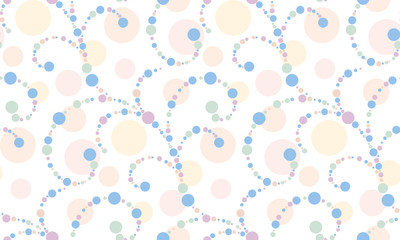 Curls of multicolored dots on white background