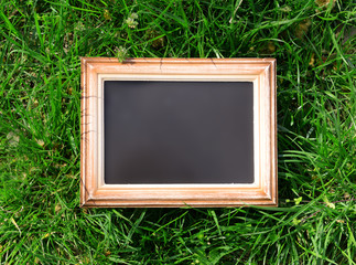 Photo frame over green bush background