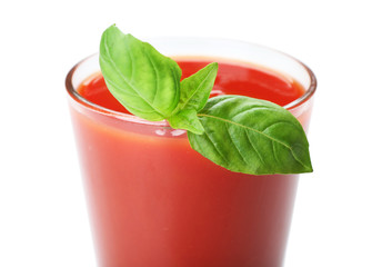 Glass of fresh tomato juice isolated on white