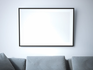 Blank poster in living room. 3d rendering