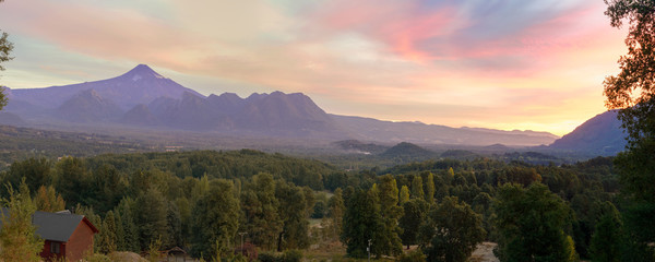 Wide view of the Villarrica volcano evening
