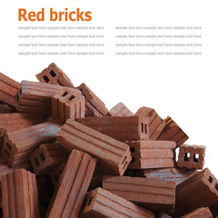 Red bricks material of construstion isolated on white background