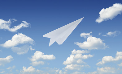 Naklejka na ściany i meble Airplane paper flying in blue sky, leader concept