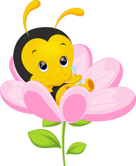 Fototapeta premium Cute little bee on sunflower