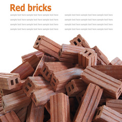 Red bricks material of construstion isolated on white background
