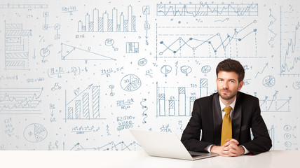 Businessman with diagram background