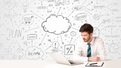 Business man with business concept background