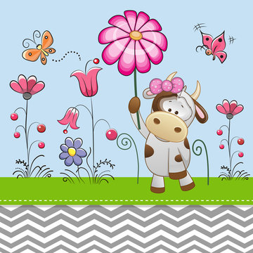 Cute Cow with a Flower
