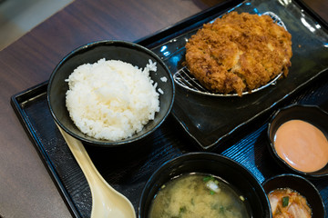Fried pork and japanese rice in the bento set