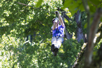 Happy Man Enjoying Zip Adventure