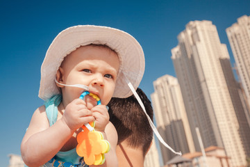 Father And Baby Boy At The JBR Beach