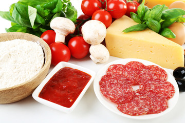 Ingredients for cooking pizza, closeup