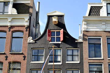 A traditional oblique houses at the city centre in Amsterdam