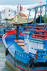 Fototapeta na wymiar Traditional vietnamese blue fishing boat shot closeup