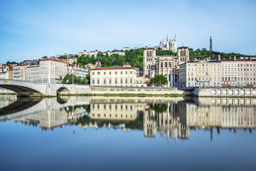 Soane river view with cathedrals Saint-Georges and Fourviere in