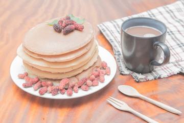 Delicious pancakes with fresh mulberry